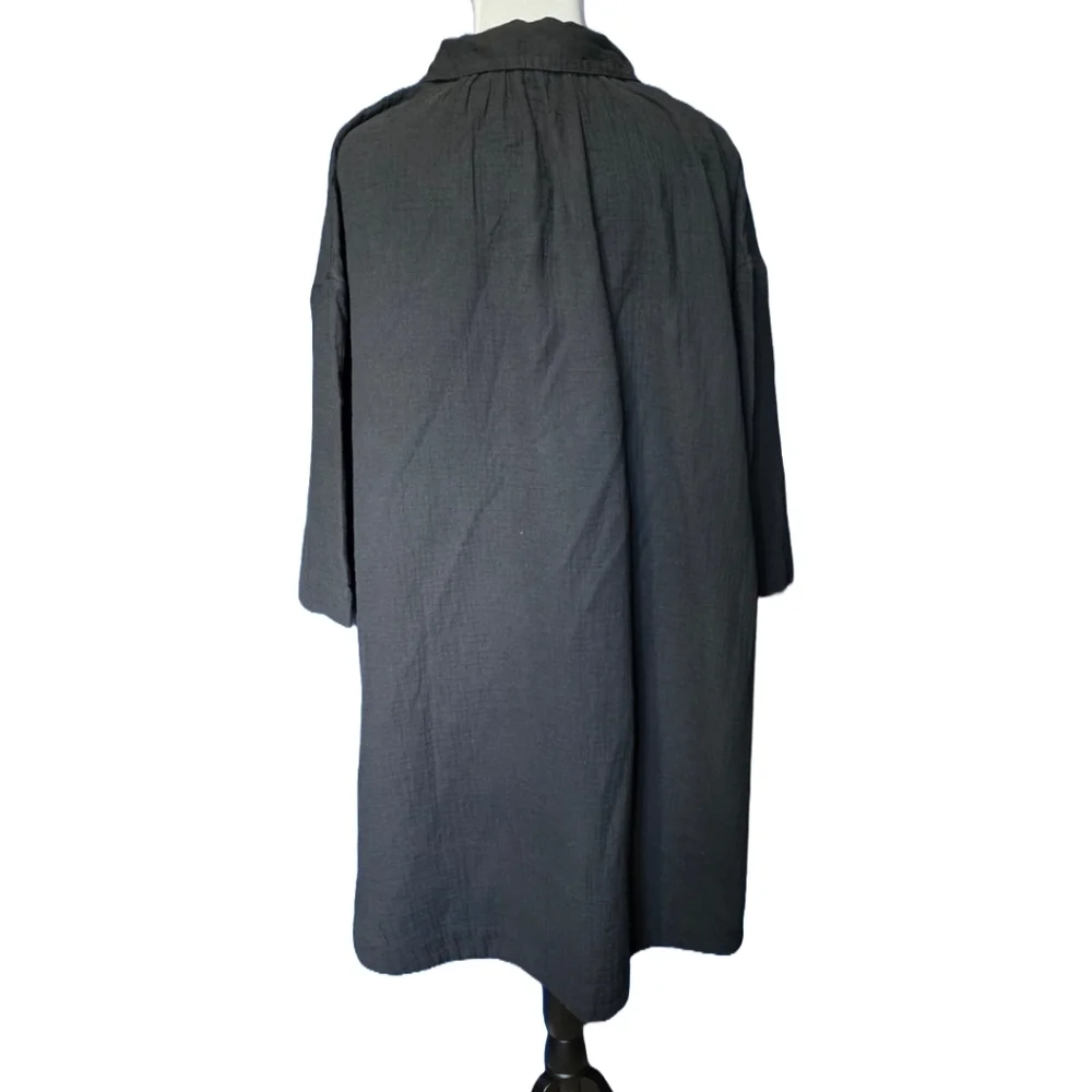 Madewell Crinkle Cotton Cover-Up Shirtdress Black Large NWT Oversize Minimalist - Picture 4 of 11